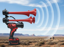 How far can a Milwaukee air horn be heard?