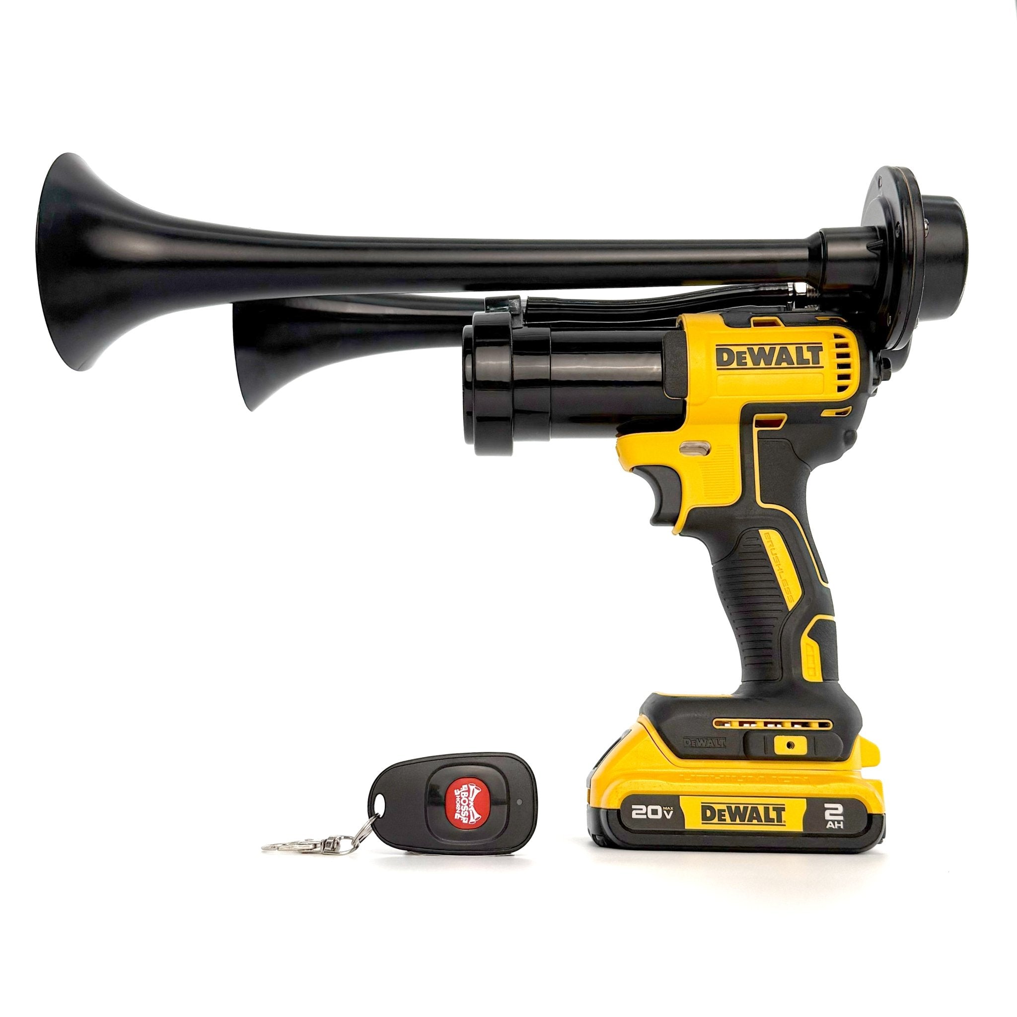 DeWalt 20V Impact Drill Operated Train Horn Kit With Remote Control & 14 Trumpets – BossHorn