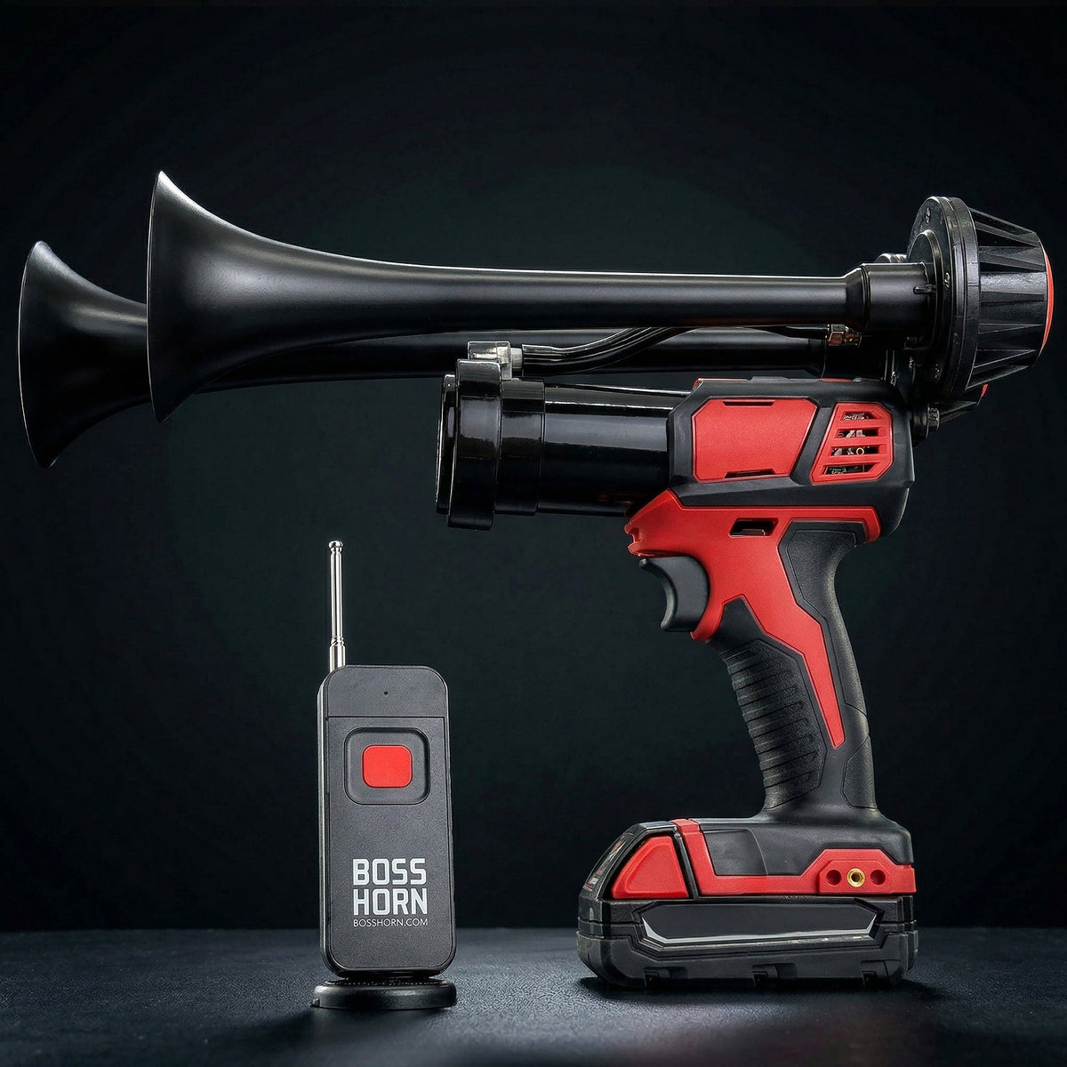 Dual Train Horn for Milwaukee® 18v Battery (New 2026 Model) - BossHorn dark
