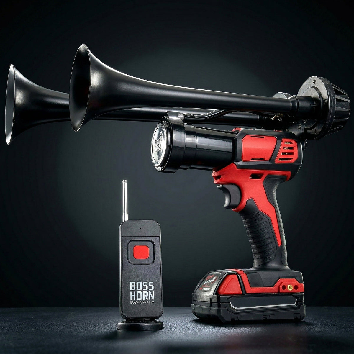 Dual Train Horn for Milwaukee® 18v Battery (New 2026 Model) - BossHorn dark