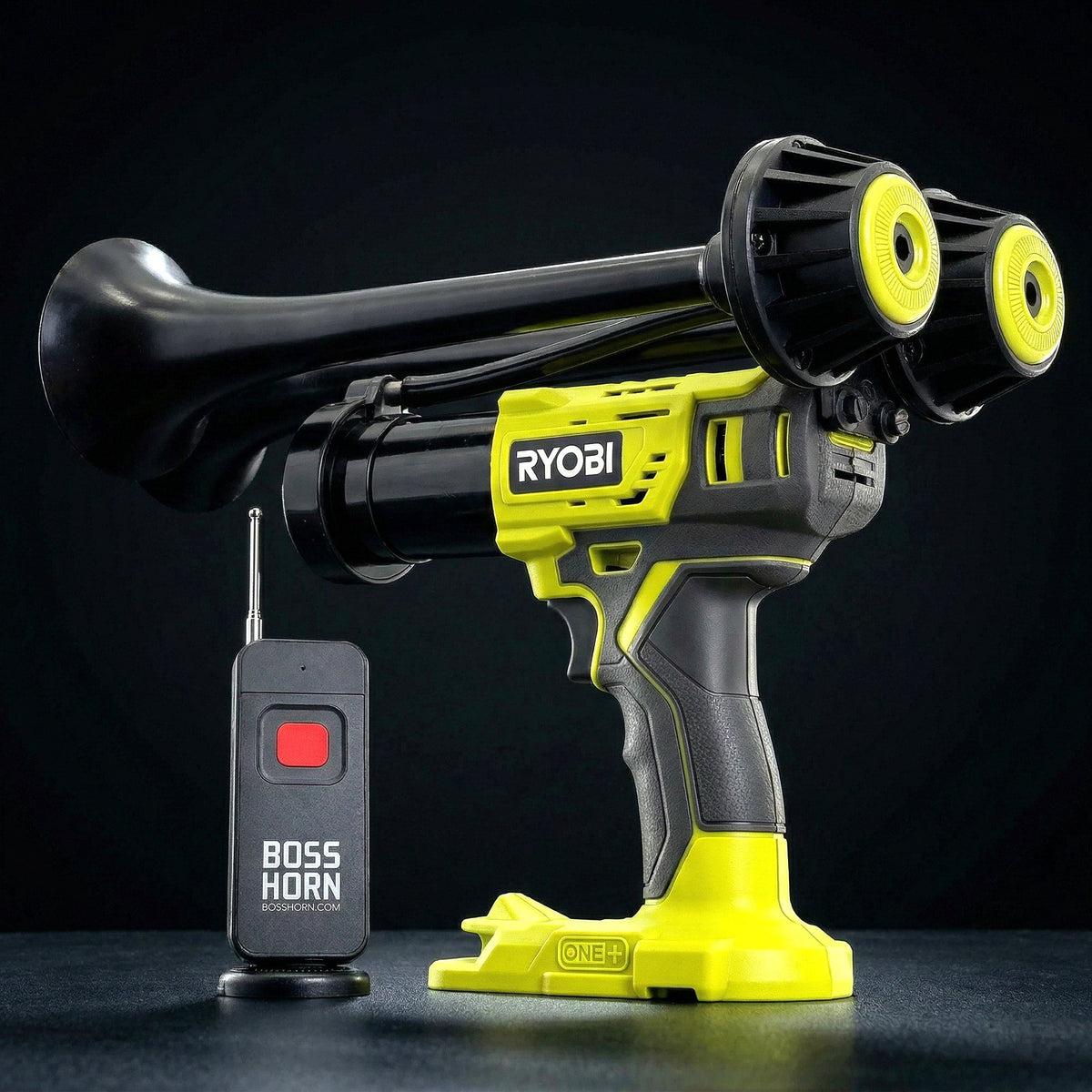 Dual Train Horn for Ryobi® 18v Battery (New 2026 Model) - BossHorn dark