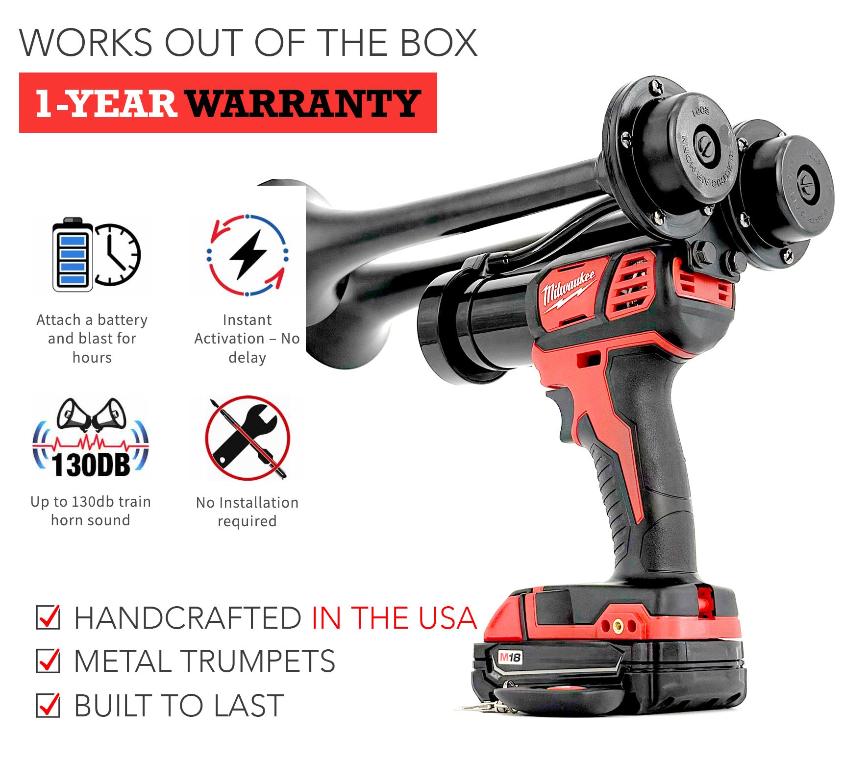 Milwaukee Train Horn M18 - Dual Drill Horn - BossHorn